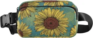 Fanny Pack for Women Men Sunflowers Hand Drawn Mint Blue Belt Waist Pack Bum Bag Wallets for Running Cycling Hiking Travel Workout with Adjustable Strap