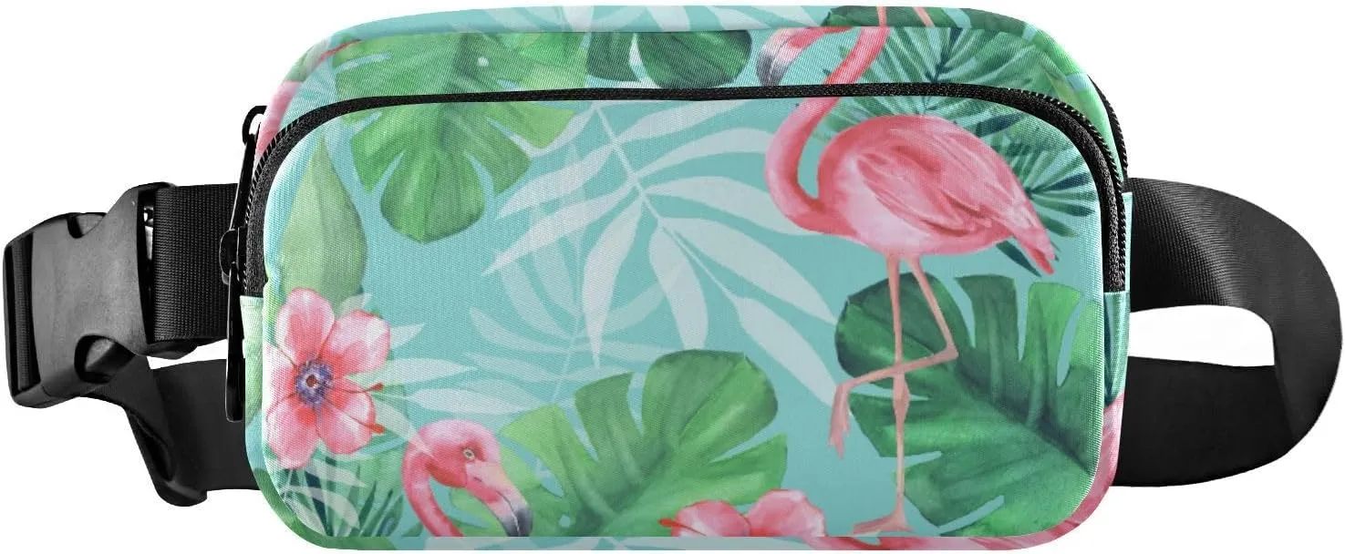 Fanny Pack for Women Men Tropical Pink Flamingos Belt Waist Pack Bum Bag Wallets for Running Cycling Hiking Travel Workout with Adjustable Strap