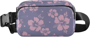 Fanny Pack for Women Men Tropical Pink Purple Hibiscus Flowers Belt Waist Pack Bum Bag Wallets for Running Cycling Hiking Travel Workout with Adjustable Strap