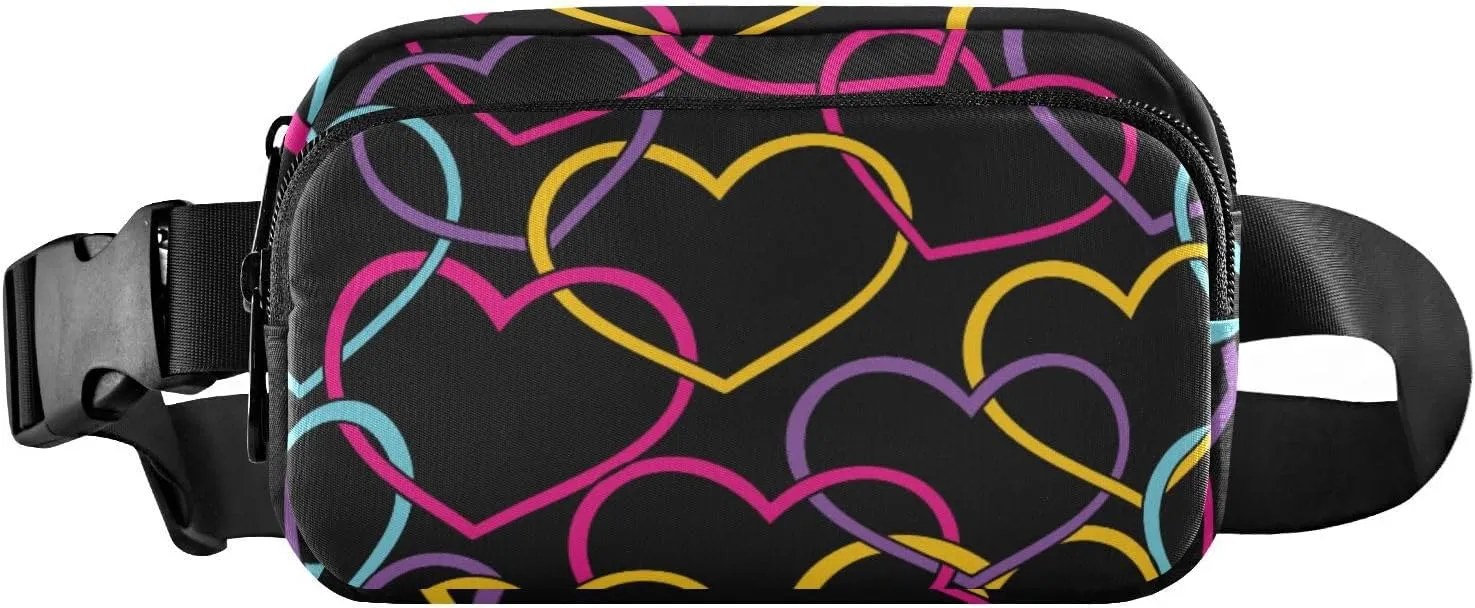Fanny Pack for Women Men Valentine Color Hearts Belt Waist Pack Bum Bag Wallets for Running Cycling Hiking Travel Workout with Adjustable Strap