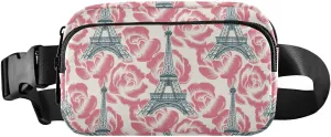 Fanny Pack for Women Men Vintage Roses Eiffel Tower Belt Waist Pack Bum Bag Wallets for Running Cycling Hiking Travel Workout with Adjustable Strap