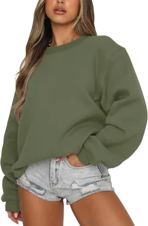 Fanway&EC Women's Long Sleeve Sweatshirt Casual Crewneck Oversized Pullover Hoodies Fall Tops