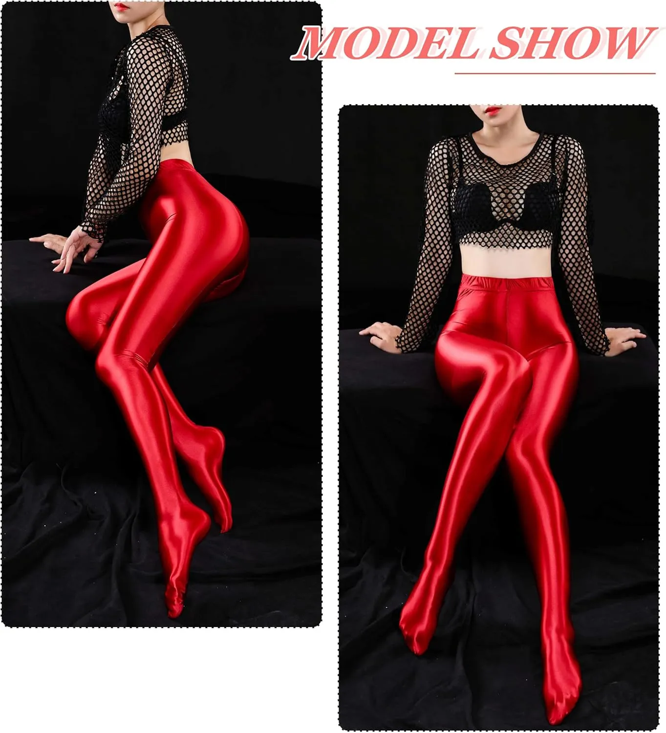 FEOYA Women's Wet Look Footed Leggings Metallic Dance Tights Shiny Leggings Shimmer Pants Glitter Tights