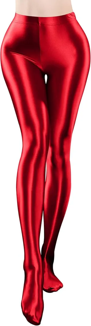 FEOYA Women's Wet Look Footed Leggings Metallic Dance Tights Shiny Leggings Shimmer Pants Glitter Tights