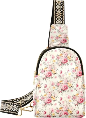 Flower Floral Sling Bag for Women Fanny Packs for Women Small Leather Fanny Pack Crossbody Bags Fashion Waist Packs Chest Bag for Travel 21340109