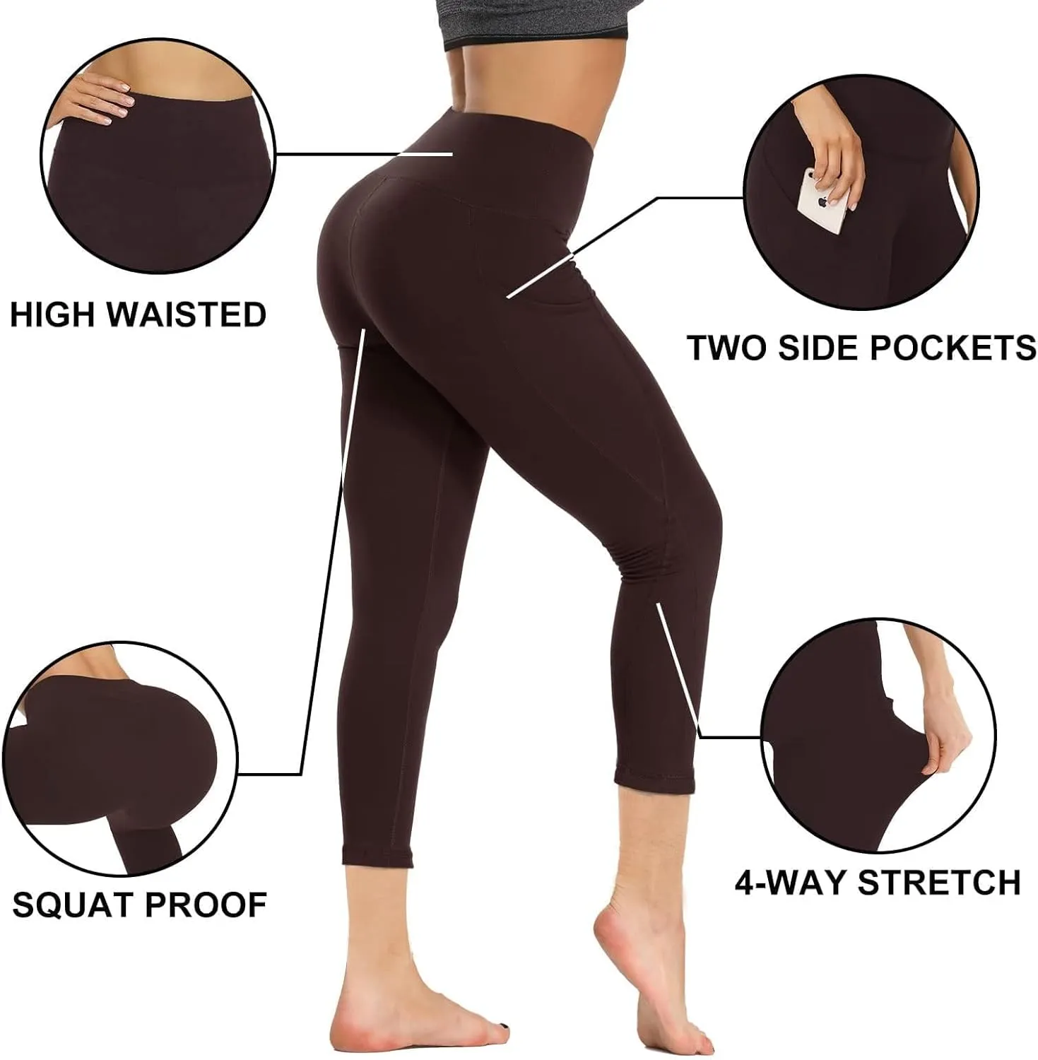 GAYHAY Leggings with Pockets for Women - 19" / 25" Yoga Pants High Waist Tummy Control Compression for Workout