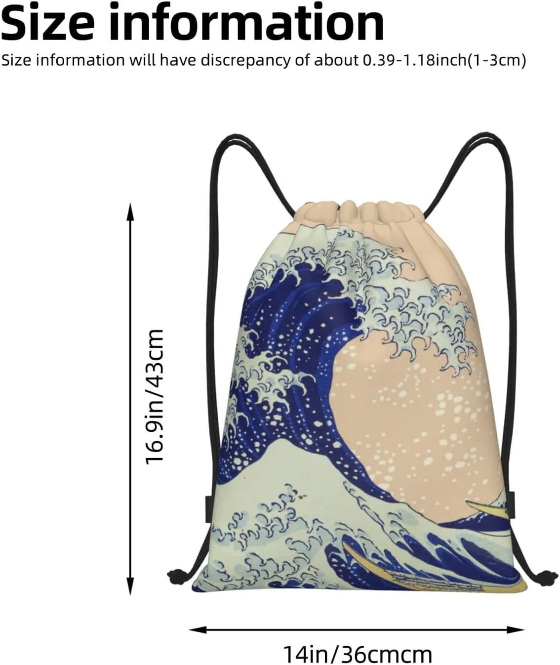 Gianlaima Japanese Kanagawa Ocean Great Wave Waves Drawstring Bags Backpack Sport Ball Bag Sport Gym Sack Drawstring Bag String Bag Yoga Dance Travel Bag For Men Women