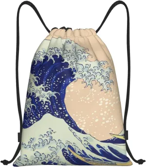 Gianlaima Japanese Kanagawa Ocean Great Wave Waves Drawstring Bags Backpack Sport Ball Bag Sport Gym Sack Drawstring Bag String Bag Yoga Dance Travel Bag For Men Women