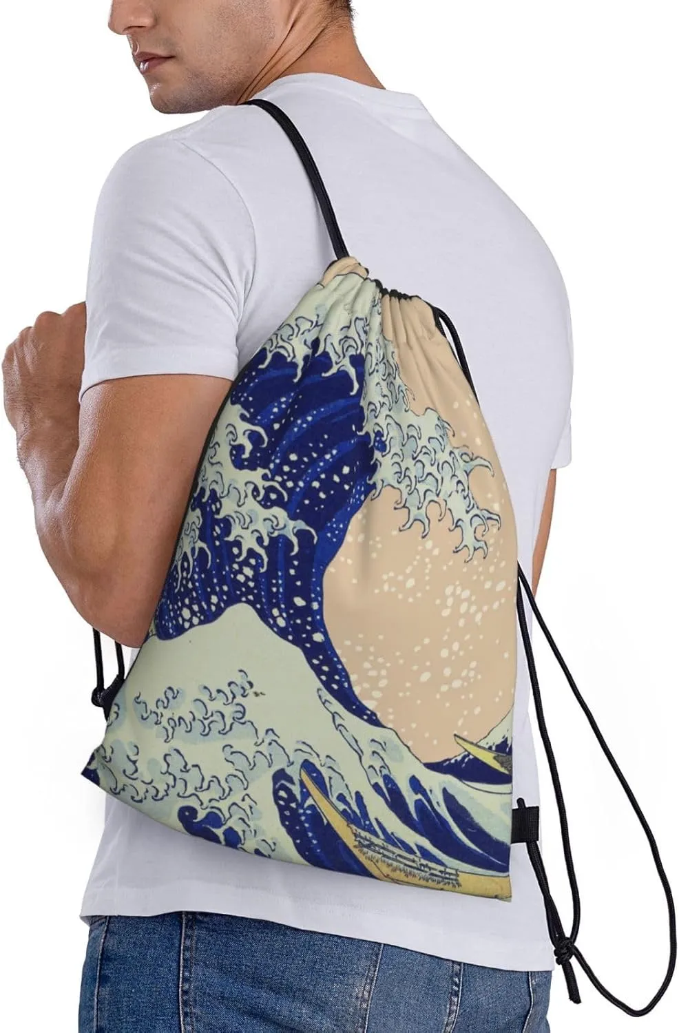 Gianlaima Japanese Kanagawa Ocean Great Wave Waves Drawstring Bags Backpack Sport Ball Bag Sport Gym Sack Drawstring Bag String Bag Yoga Dance Travel Bag For Men Women