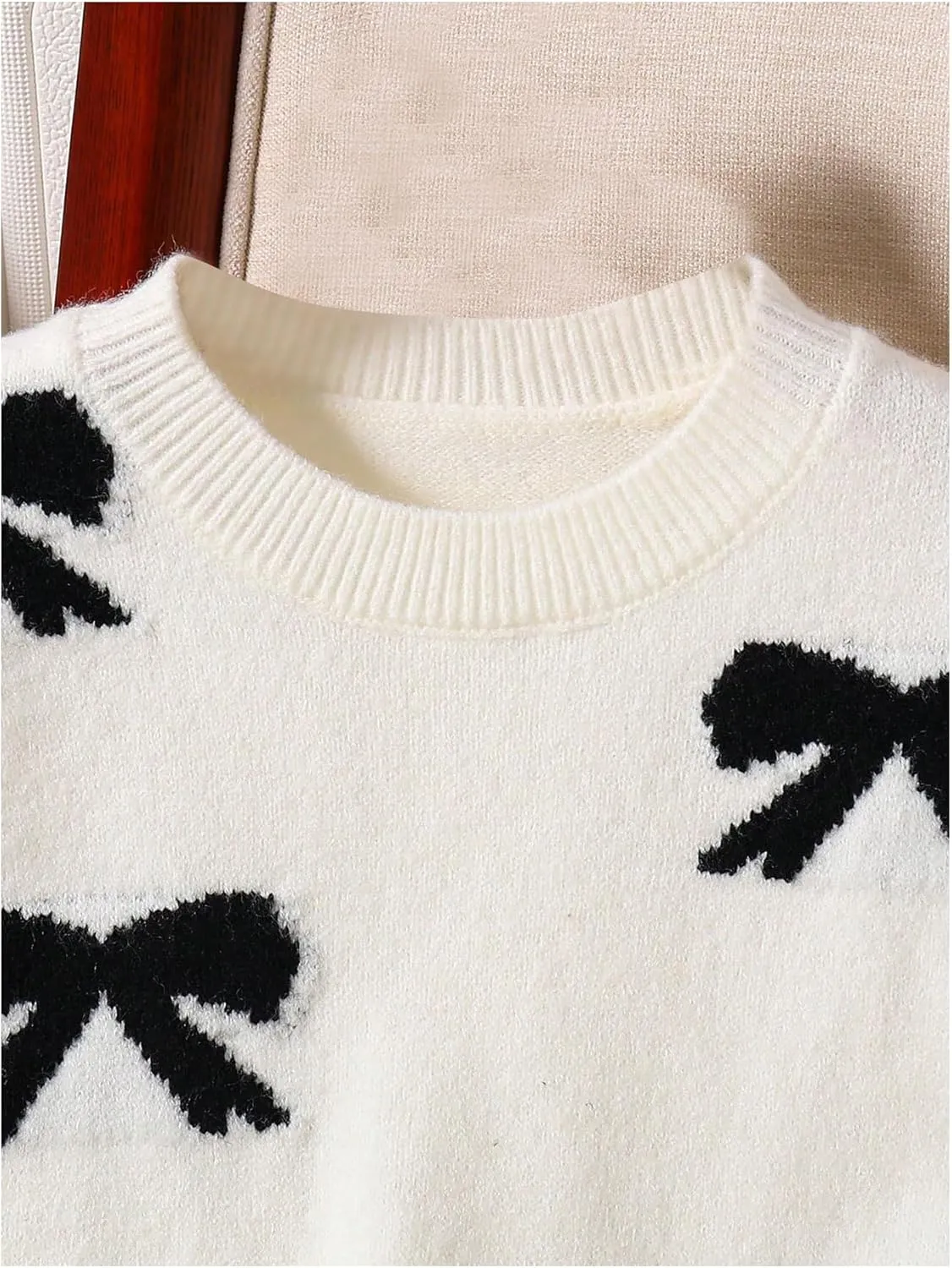 Girl's Cute Bow Sweater Crew Neck Long Sleeve Drop Shoulder Loose Pullover Tops