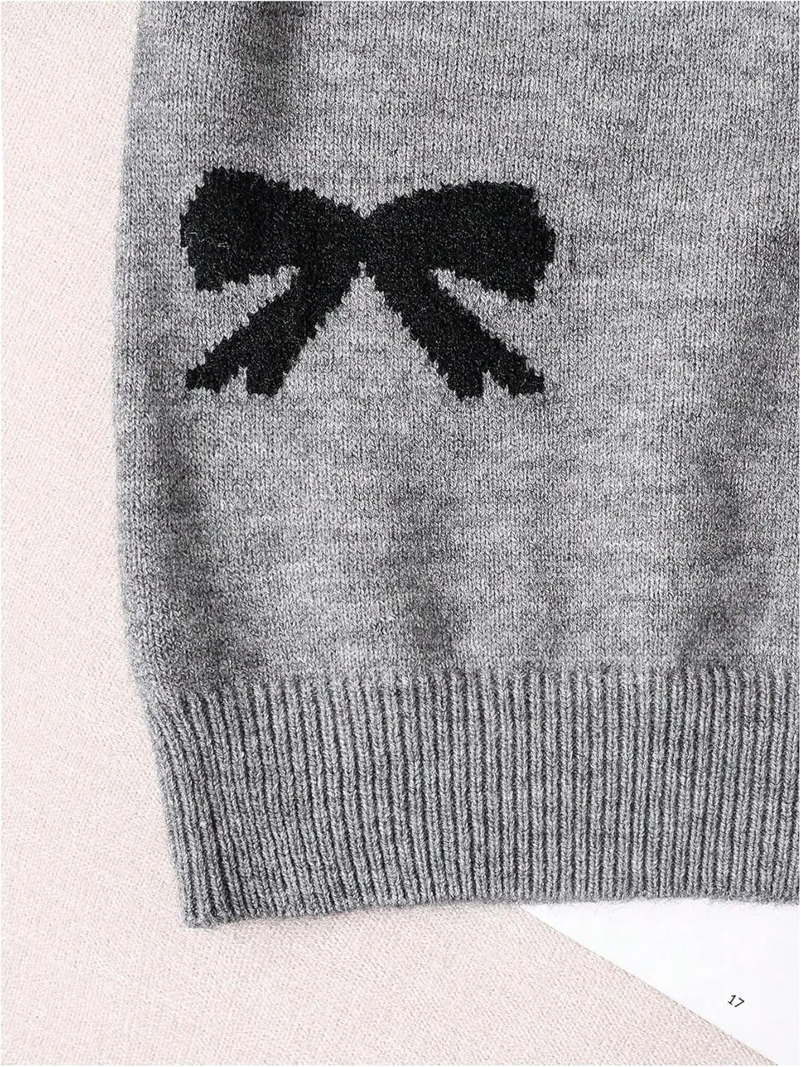 Girl's Cute Bow Sweater Crew Neck Long Sleeve Drop Shoulder Loose Pullover Tops