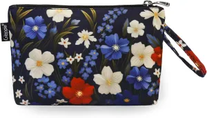 Gloppie Small Makeup Bag for Purse Lightweight Cosmetic Bag Floral Makeup Pouch for Women Blue Red Flower