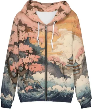GLUDEAR Women Novelty Graphic Print Zip Up Hoodies Long Sleeve Hooded Sweatshirts Oversized Casual Jackets with Pocket XS-5XL