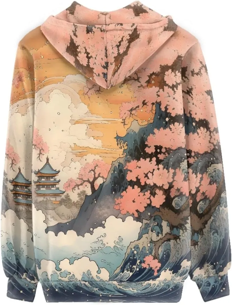 GLUDEAR Women Novelty Graphic Print Zip Up Hoodies Long Sleeve Hooded Sweatshirts Oversized Casual Jackets with Pocket XS-5XL