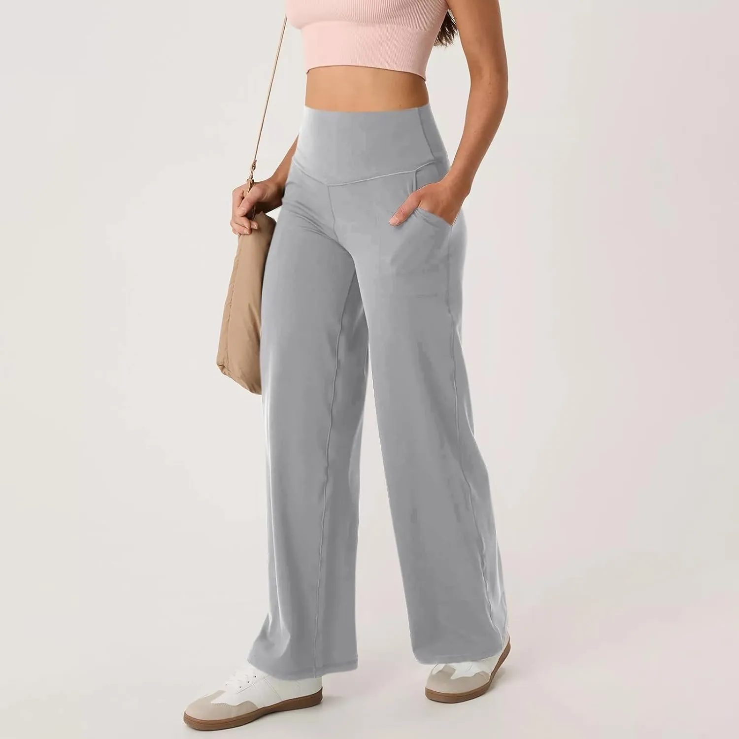 GOKKILRW Women's Yoga Pants Wide Leg Dress Work Pants Tummy Control Stretch High Waist Casual Trousers Slacks with Pockets