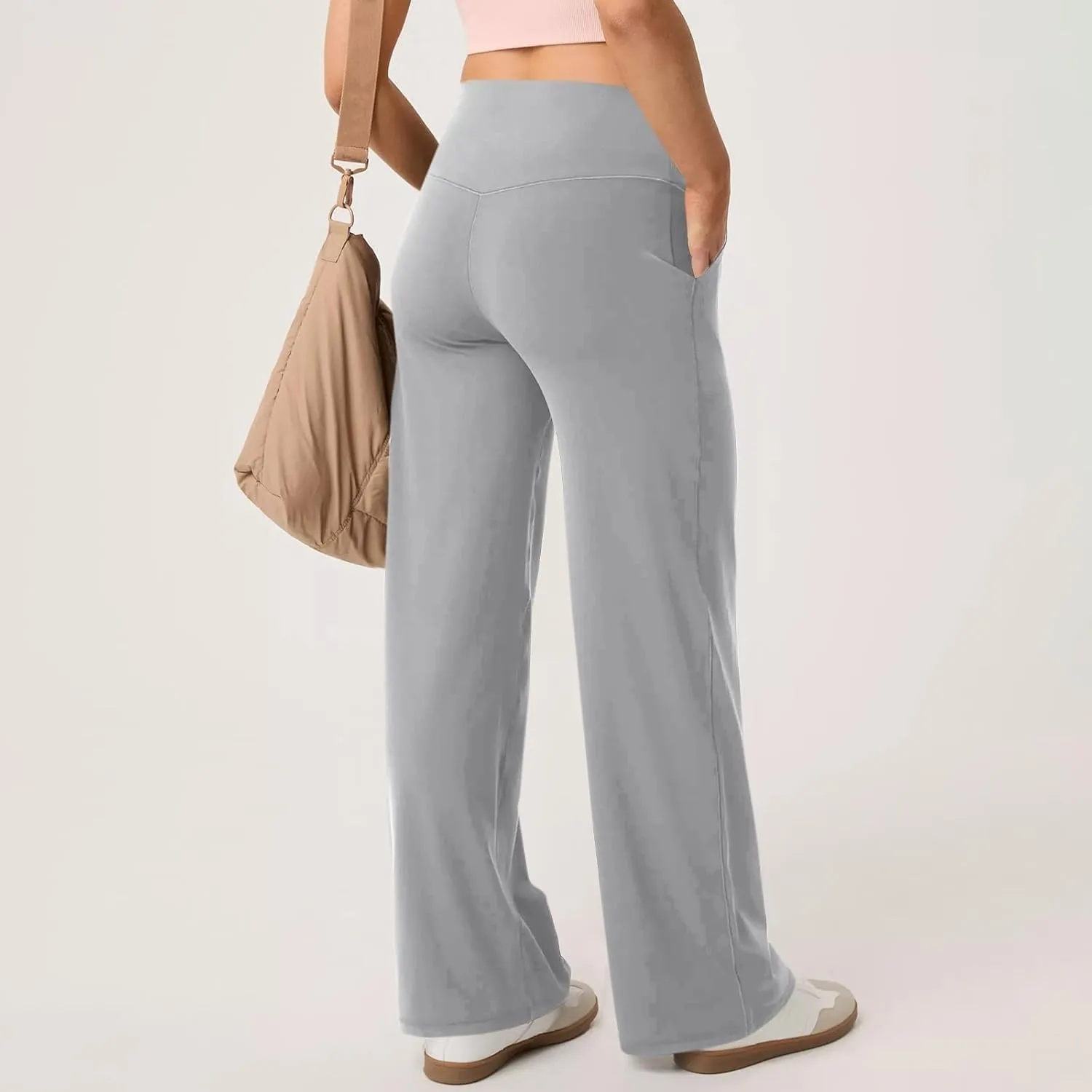 GOKKILRW Women's Yoga Pants Wide Leg Dress Work Pants Tummy Control Stretch High Waist Casual Trousers Slacks with Pockets