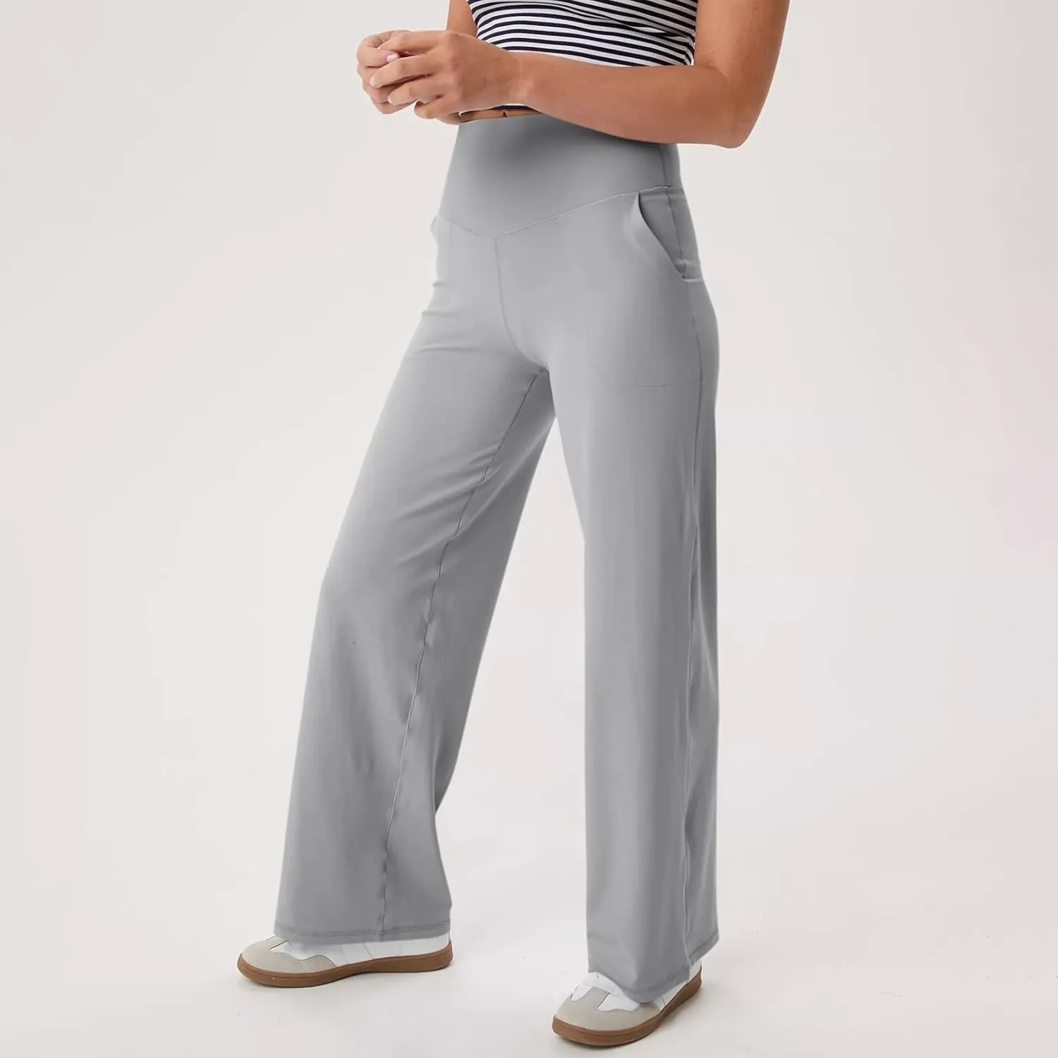 GOKKILRW Women's Yoga Pants Wide Leg Dress Work Pants Tummy Control Stretch High Waist Casual Trousers Slacks with Pockets