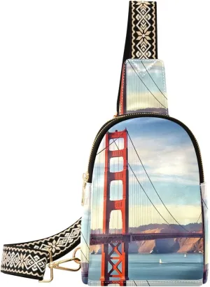 Golden Gate Bridge Sling Bag for Women Fanny Packs for Women Small Leather Fanny Pack Crossbody Bags Fashion Waist Packs Chest Bag for Travel 21341225