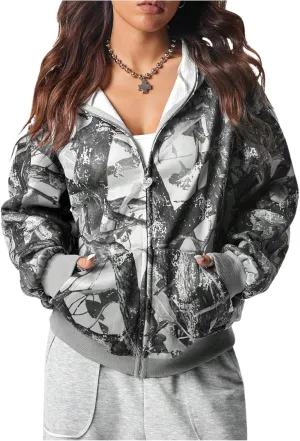 GORGLITTER Women's Zip Up Spider Hoodie Graphic Long Sleeve Colorblock Oversized Y2k Hoodies Sweatshirt