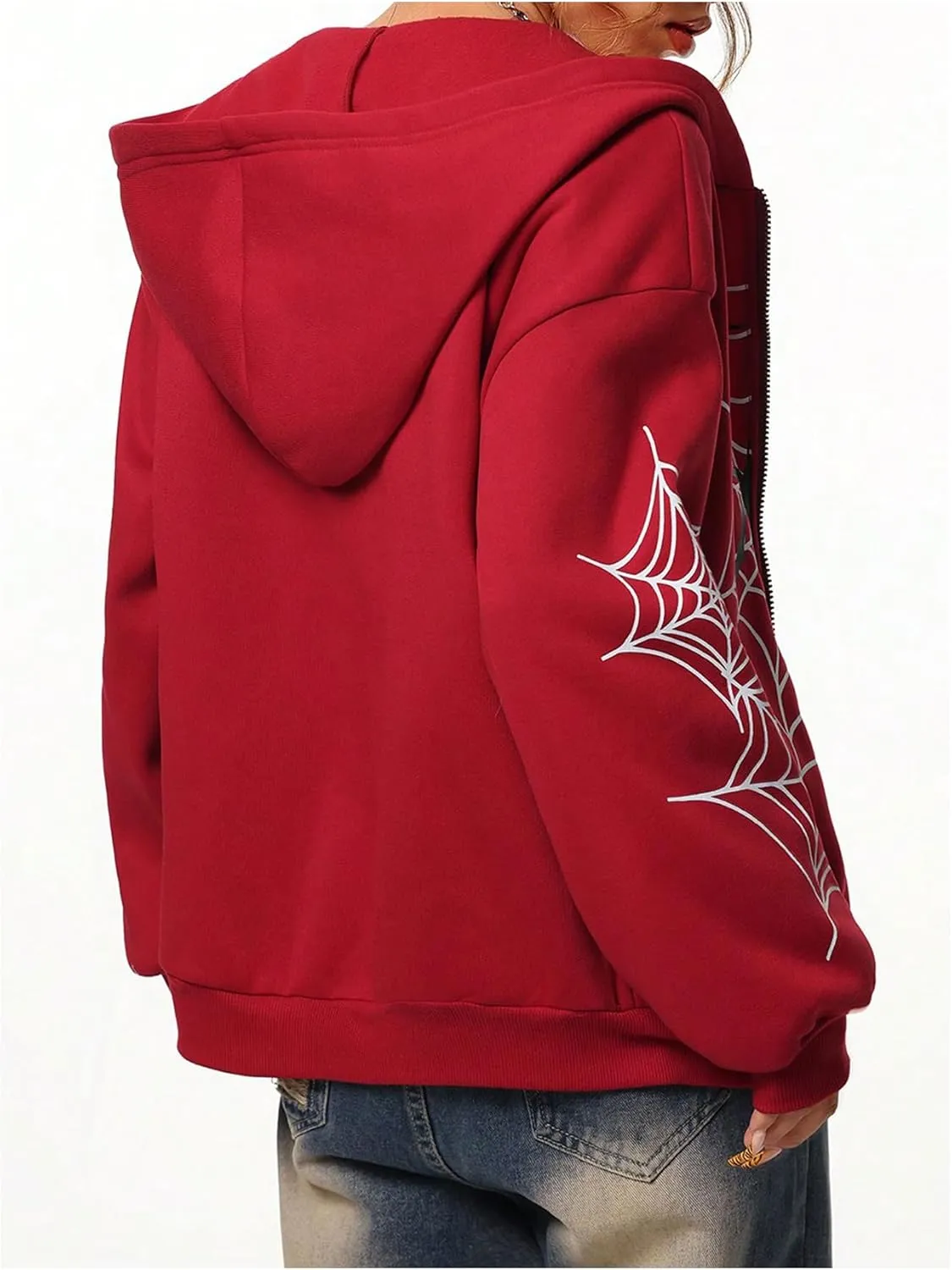 GORGLITTER Women's Zip Up Spider Hoodie Graphic Long Sleeve Colorblock Oversized Y2k Hoodies Sweatshirt