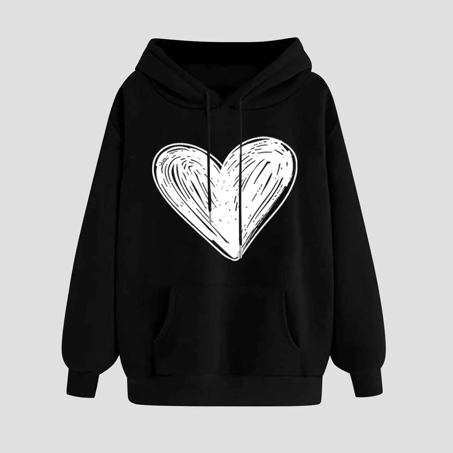 Graphic Hoodies for Teen Girls Women Heart Print Long Sleeve Oversized Pullover Cute Sweatshirts Plus Size Fashion Tops