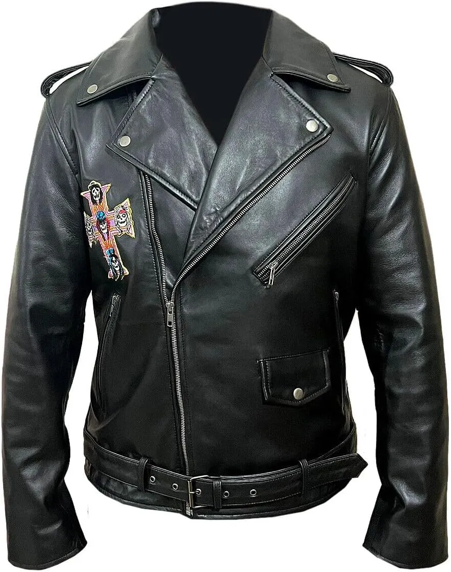 Gun Axl Roze Black Cafe Racer Lambskin Leather Jacket