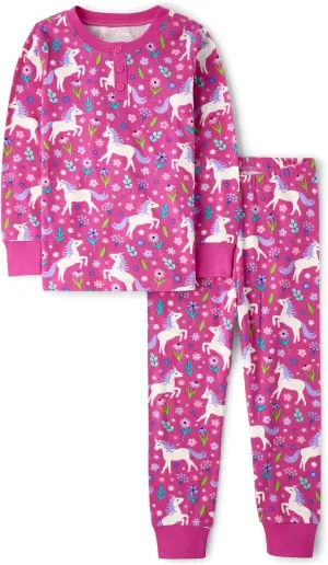 Gymboree Girls' Gymmie Long Sleeve and Pant Cotton 2-Piece Pajama Sets, Big Kid, Toddler