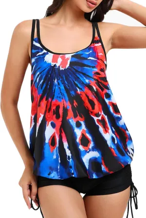 Hanna Nikole Womens Plus Size Tankini Swimsuits Two Piece Tummy Control Bathing Suits Blouson Swim Tank Top with Boy Shorts