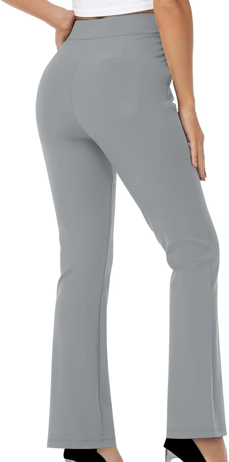 High Waisted Dress Pants for Women Bootcut Elastic Waist Pull On Work Slacks Stretchy Trousers Flared Yoga Leggings