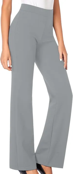 High Waisted Dress Pants for Women Bootcut Elastic Waist Pull On Work Slacks Stretchy Trousers Flared Yoga Leggings