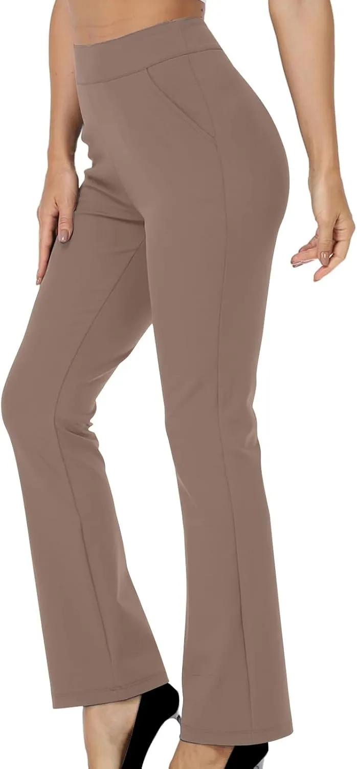 High Waisted Dress Pants for Women Bootcut Elastic Waist Pull On Work Slacks Stretchy Trousers Flared Yoga Leggings