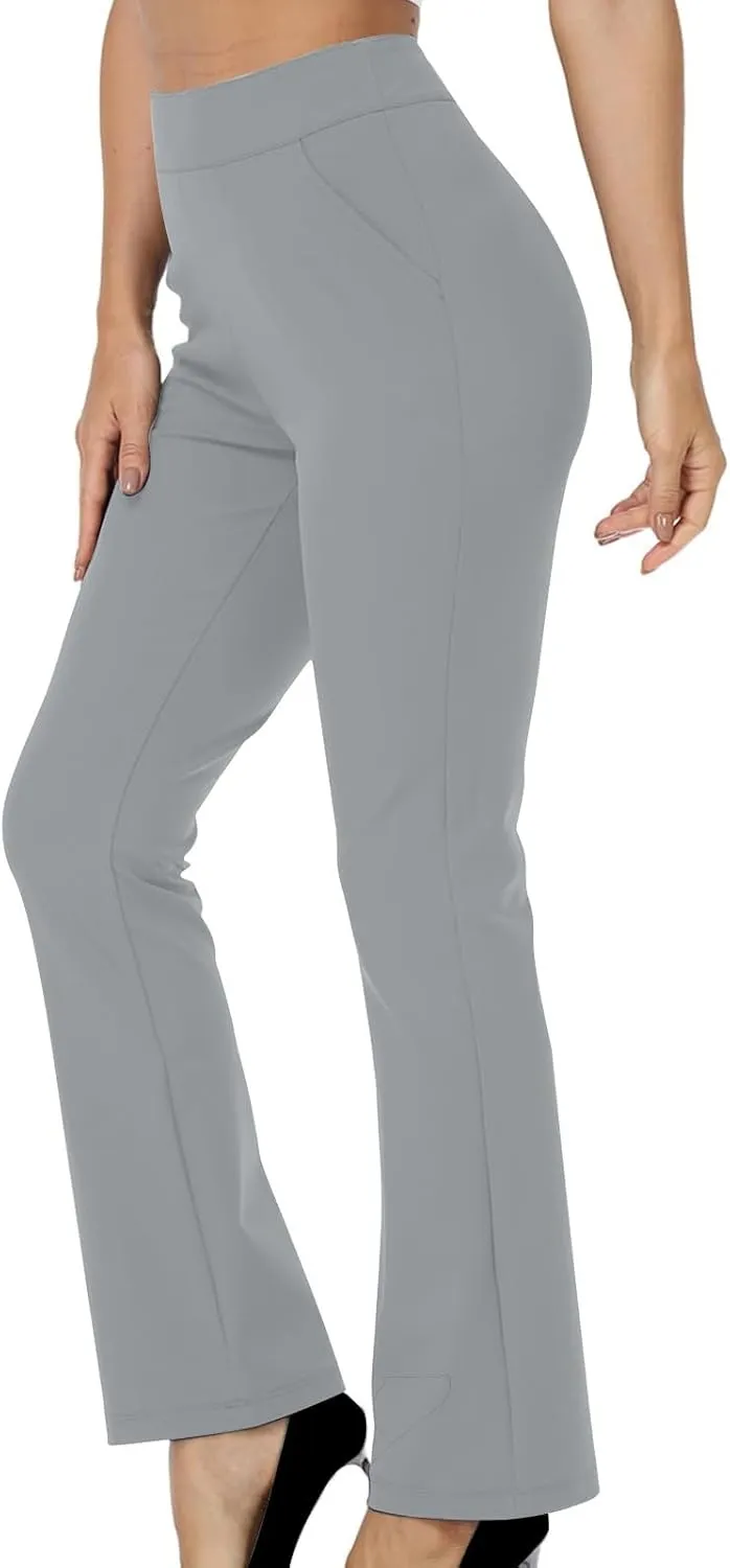 High Waisted Dress Pants for Women Bootcut Elastic Waist Pull On Work Slacks Stretchy Trousers Flared Yoga Leggings