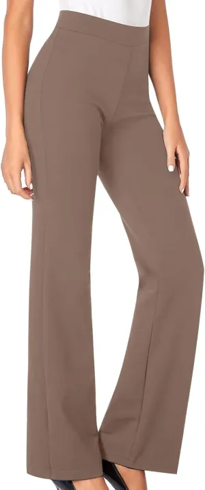 High Waisted Dress Pants for Women Bootcut Elastic Waist Pull On Work Slacks Stretchy Trousers Flared Yoga Leggings