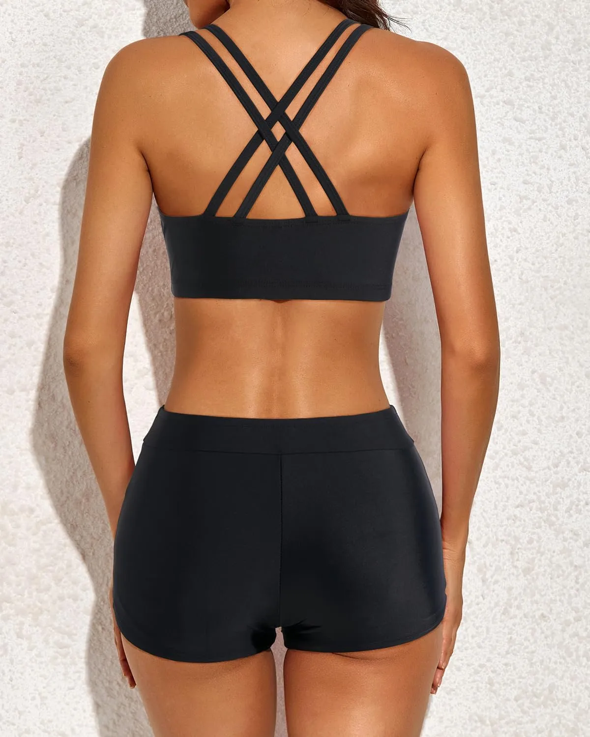 Holipick 3 Piece Athletic Tankini Swimsuits for Women Swim Tank Top Bathing Suits with Boy Shorts and Sports Bra Swimwear