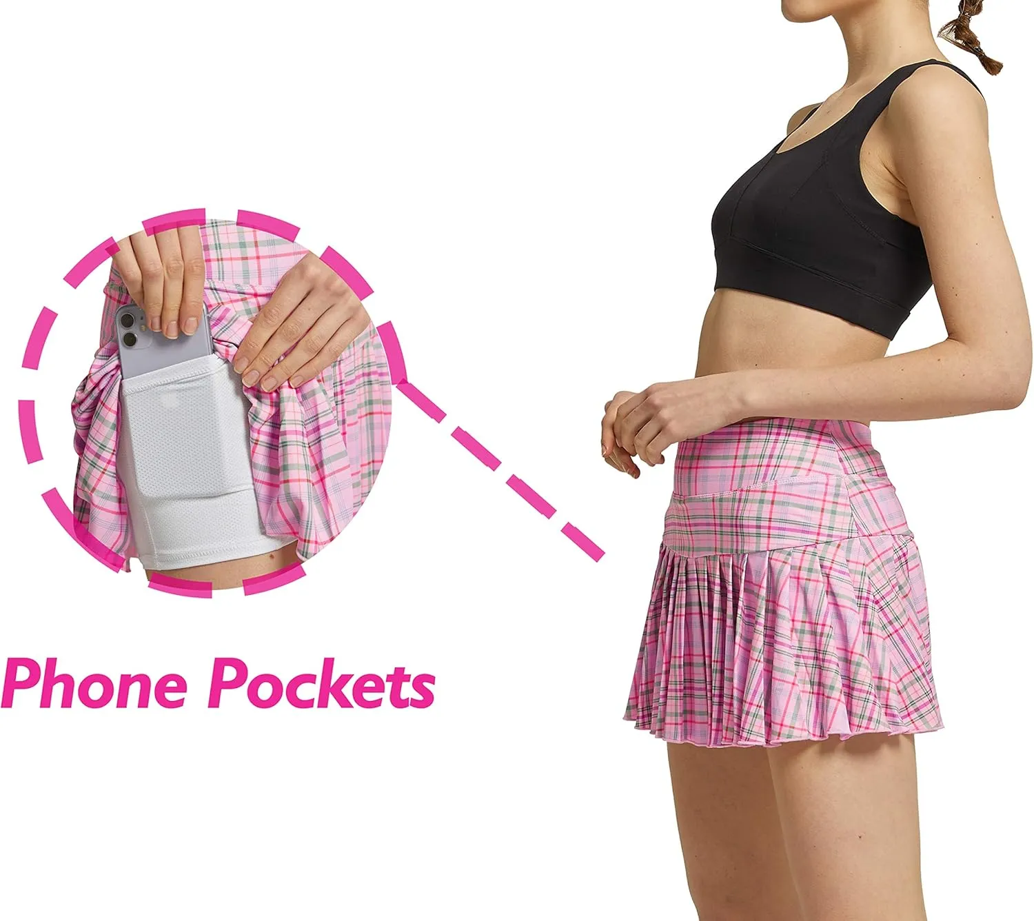 HonourSex Women Tennis Skirt Pleated Golf Skirts with Pockets Skort Workout Sports Hiking Athletic