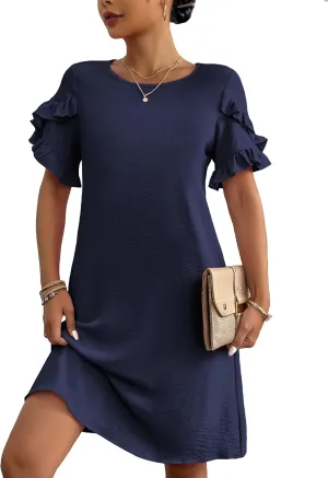 HOTOUCH Womens Summer Dress 2025 Short Sleeve A-Line Mini Crew Neck Shift Dress with Pockets