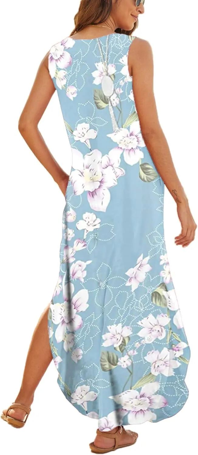 Hount Women's Casual Summer Sleeveless Dress Loose Split Maxi Dresses with Pockets