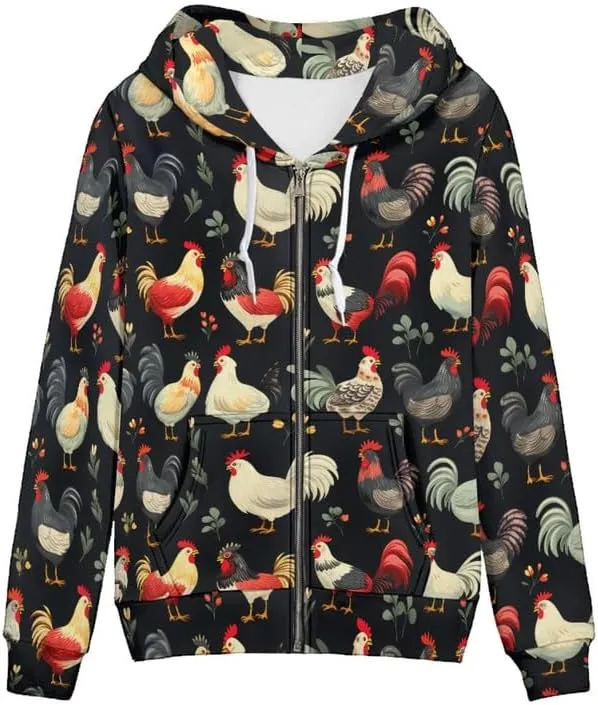 Irisjudy Womens Zip-up Hoodie with Kanga Pocket(XS-5XL),Cactus,Sunflowers,Butterfly Long Sleeve Sport Shirts Shell Jackets