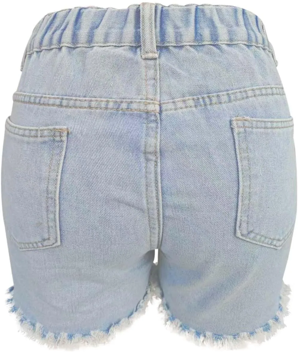 Jean Shorts Womens High Waisted Ripped Rhinestone Pearl Beaded Fringe Tassel Denim Short Raw Hem Frayed Shorts