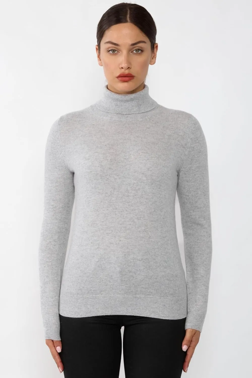 JENNIE LIU Women's 100% Pure Cashmere Long Sleeve Pullover Turtleneck Sweater