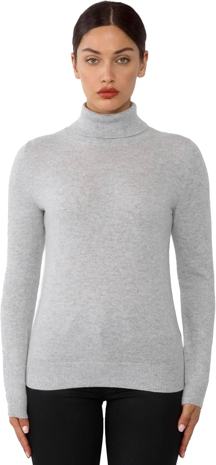 JENNIE LIU Women's 100% Pure Cashmere Long Sleeve Pullover Turtleneck Sweater