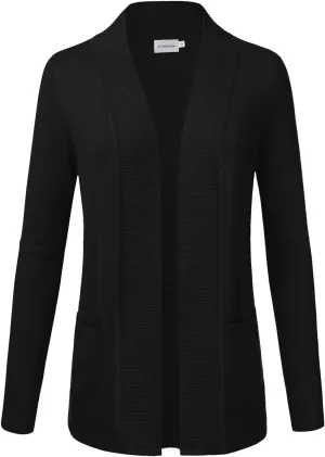 JJ Perfection Casual Open Front Knit Cardigan Long Sleeve with Side Pockets Basic Sweater Jackets for Womens with Plus Size