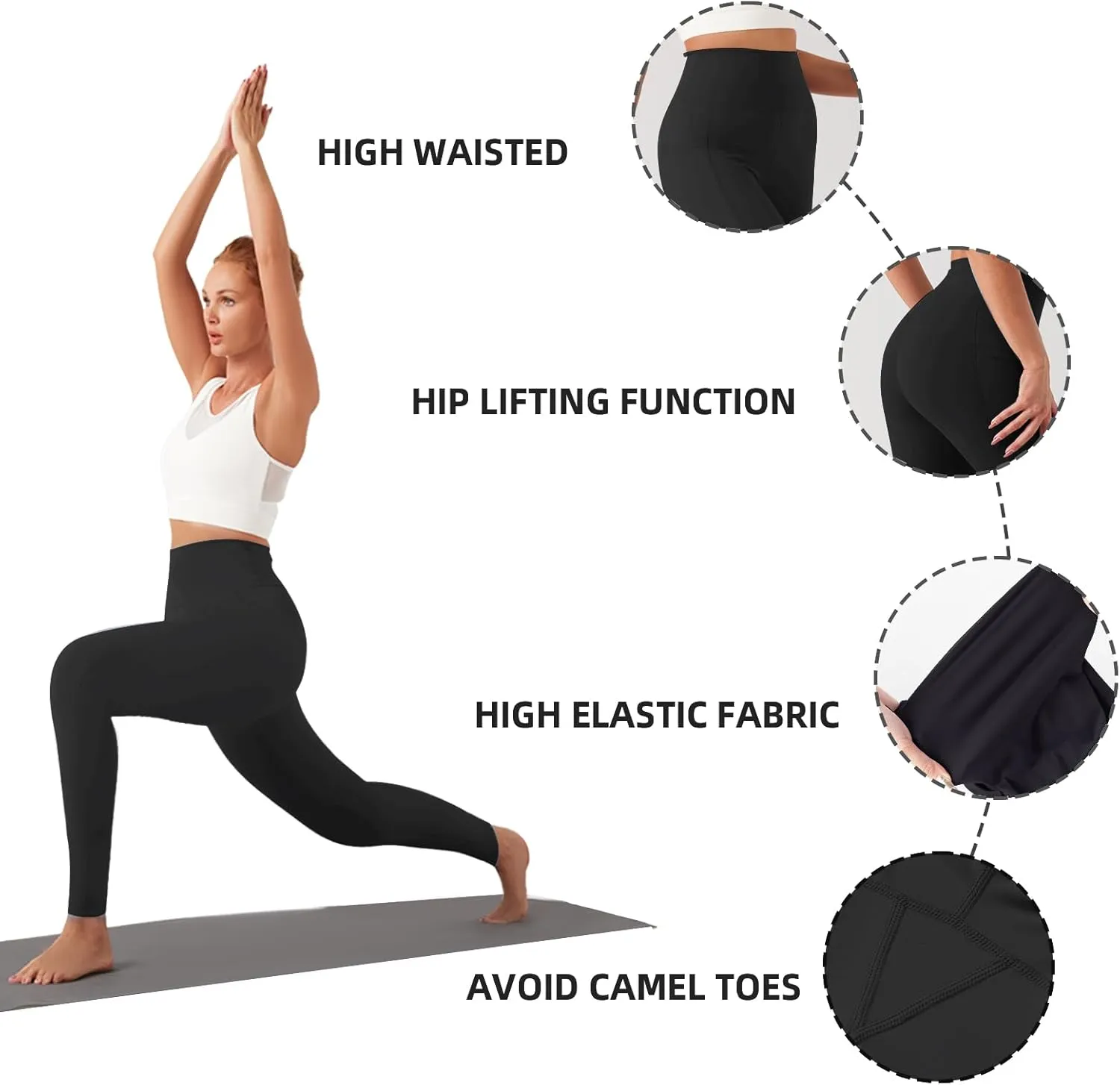 KOWSPORT Womens Yoga Pants High Waisted Yoga Legging with Pockets Tummy Control Workout Leggings Gym Pants