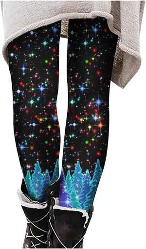 LAWOR Womens Fleece Leggings Denim Printed Casual Boot Leggings Warm High Waisted Fall Winter Pants Trendy Tight Pants