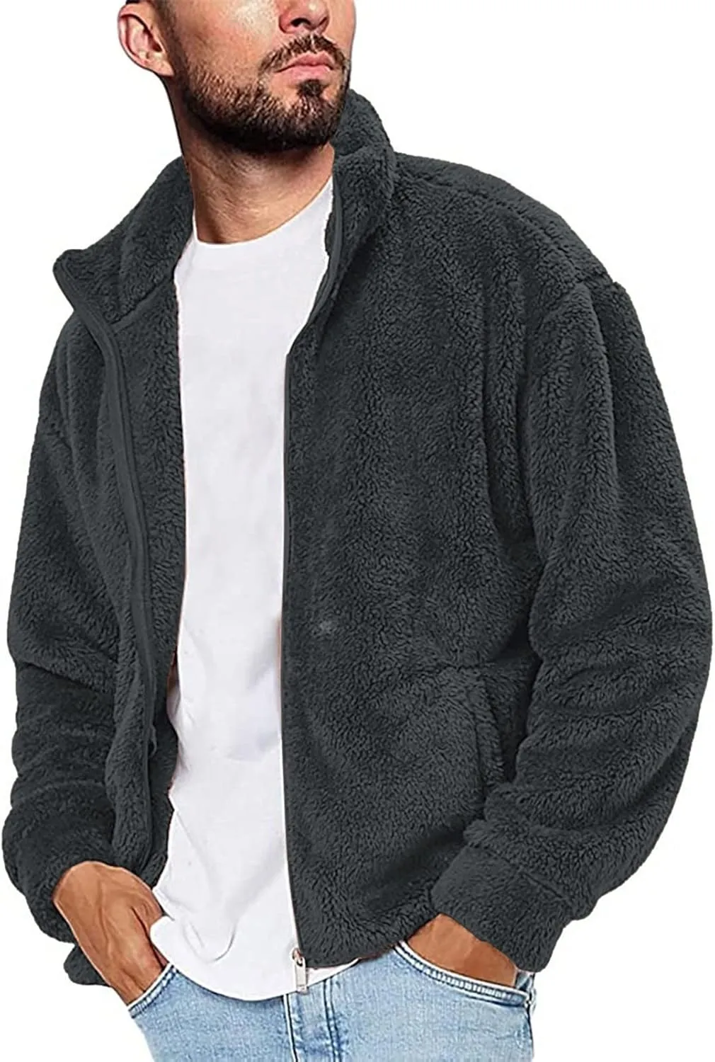 LCMTWX Men's Thick Thermal Winter Jacket Stand Collar Knitted Splice Sweater Coat Casual Cardigan Stylish Mens Puffer