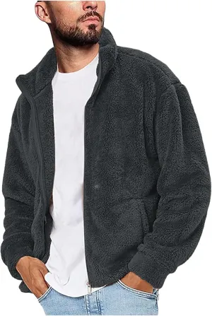 LCMTWX Men's Thick Thermal Winter Jacket Stand Collar Knitted Splice Sweater Coat Casual Cardigan Stylish Mens Puffer