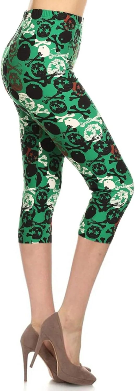 Leggings Depot Women's High Waisted Buttery Soft Skull & Halloween Print Leggings (Available in Plus Size)