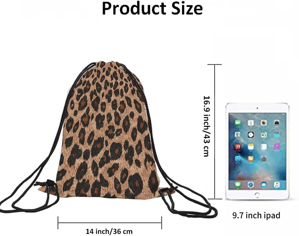 Leopard Skin Drawstring Bags Backpack Bag Animal Print Beautiful Brown Texture Wild Cheetah Fur Big Cat Sport Gym Sack Drawstring Bag String Bag Yoga Bag for Men Women
