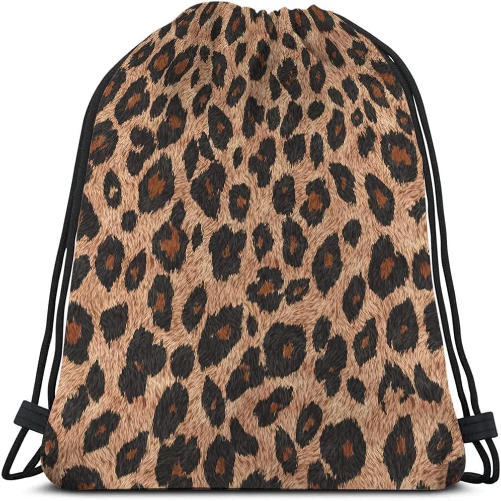 Leopard Skin Drawstring Bags Backpack Bag Animal Print Beautiful Brown Texture Wild Cheetah Fur Big Cat Sport Gym Sack Drawstring Bag String Bag Yoga Bag for Men Women