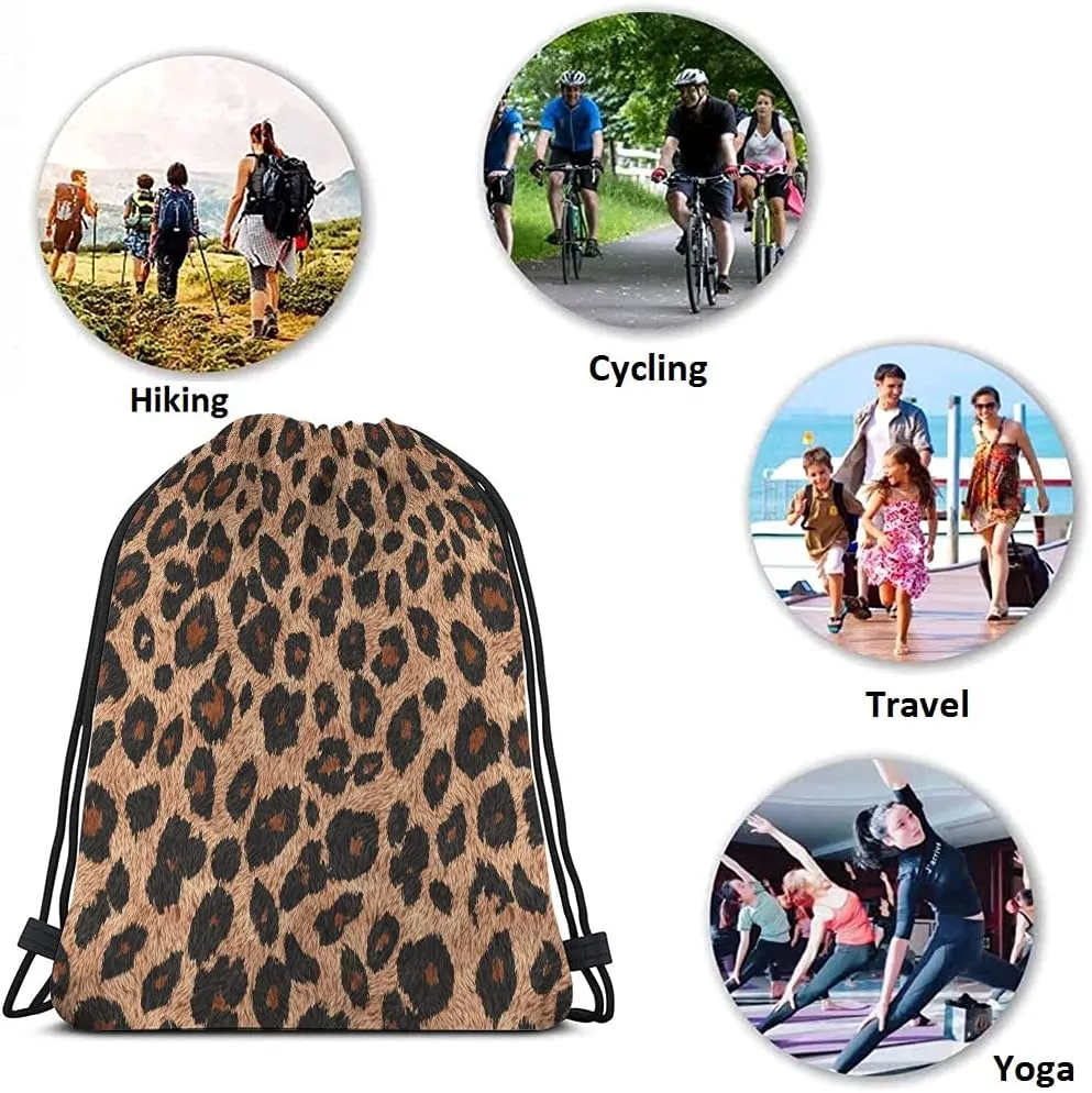 Leopard Skin Drawstring Bags Backpack Bag Animal Print Beautiful Brown Texture Wild Cheetah Fur Big Cat Sport Gym Sack Drawstring Bag String Bag Yoga Bag for Men Women